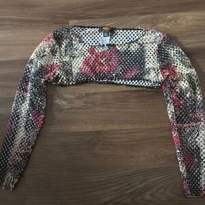 Urban Outfitters Colorful Floral Mesh Long Sleeve Top